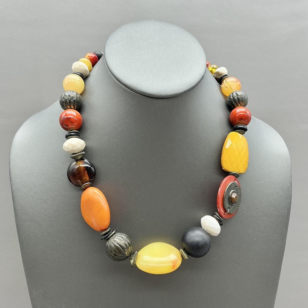 Necklace Chunky Beaded Multicolor Resin Statement Lobster Clasp Adjustable Boho